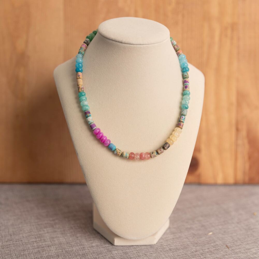 Dyed Quartz and Imperial Jasper Columns, Gold Plated Stainless Clasp